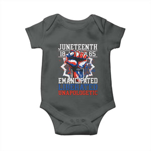 Juneteenth 1865 Emancipated Liberated Unapologetic Baby Onesie Hand Fist Juneteenth Flag TS11 Dark Heather Print Your Wear