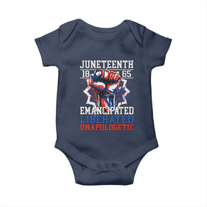 Juneteenth 1865 Emancipated Liberated Unapologetic Baby Onesie Hand Fist Juneteenth Flag TS11 Navy Print Your Wear