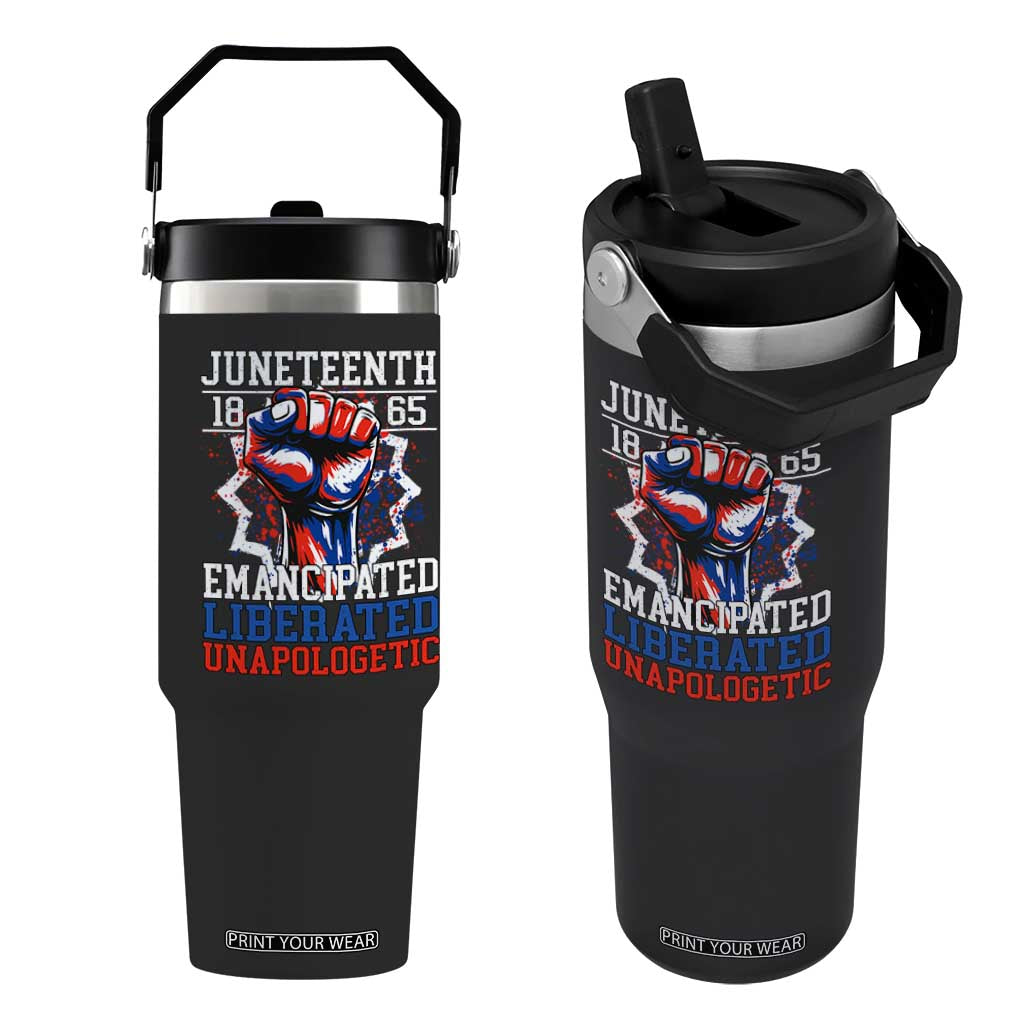 Juneteenth 1865 Emancipated Liberated Unapologetic Flip Straw Tumbler Hand Fist Juneteenth Flag TS11 One Size: 30 oz Black Print Your Wear