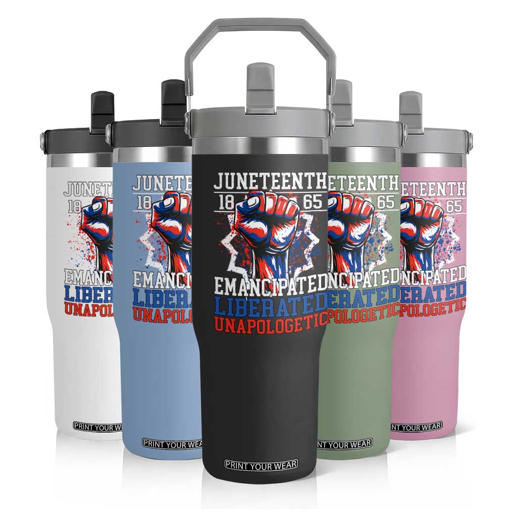 Juneteenth 1865 Emancipated Liberated Unapologetic Flip Straw Tumbler Hand Fist Juneteenth Flag TS11 Print Your Wear