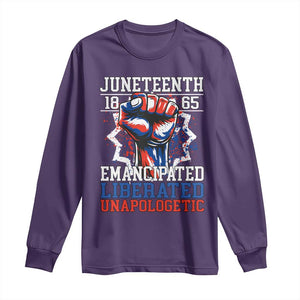 Juneteenth 1865 Emancipated Liberated Unapologetic Long Sleeve Shirt Hand Fist Juneteenth Flag TS11 Purple Print Your Wear