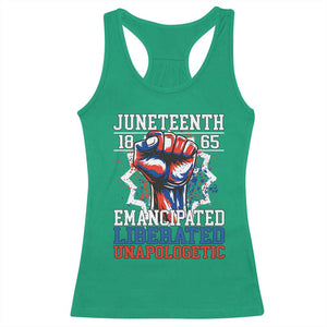 Juneteenth 1865 Emancipated Liberated Unapologetic Racerback Tank Top Hand Fist Juneteenth Flag TS11 Irish Green Print Your Wear