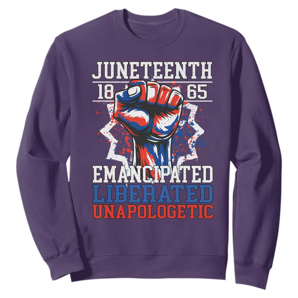 Juneteenth 1865 Emancipated Liberated Unapologetic Sweatshirt Hand Fist Juneteenth Flag TS11 Purple Print Your Wear