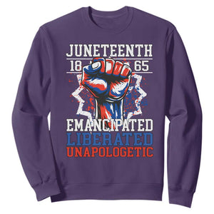 Juneteenth 1865 Emancipated Liberated Unapologetic Sweatshirt Hand Fist Juneteenth Flag TS11 Purple Print Your Wear