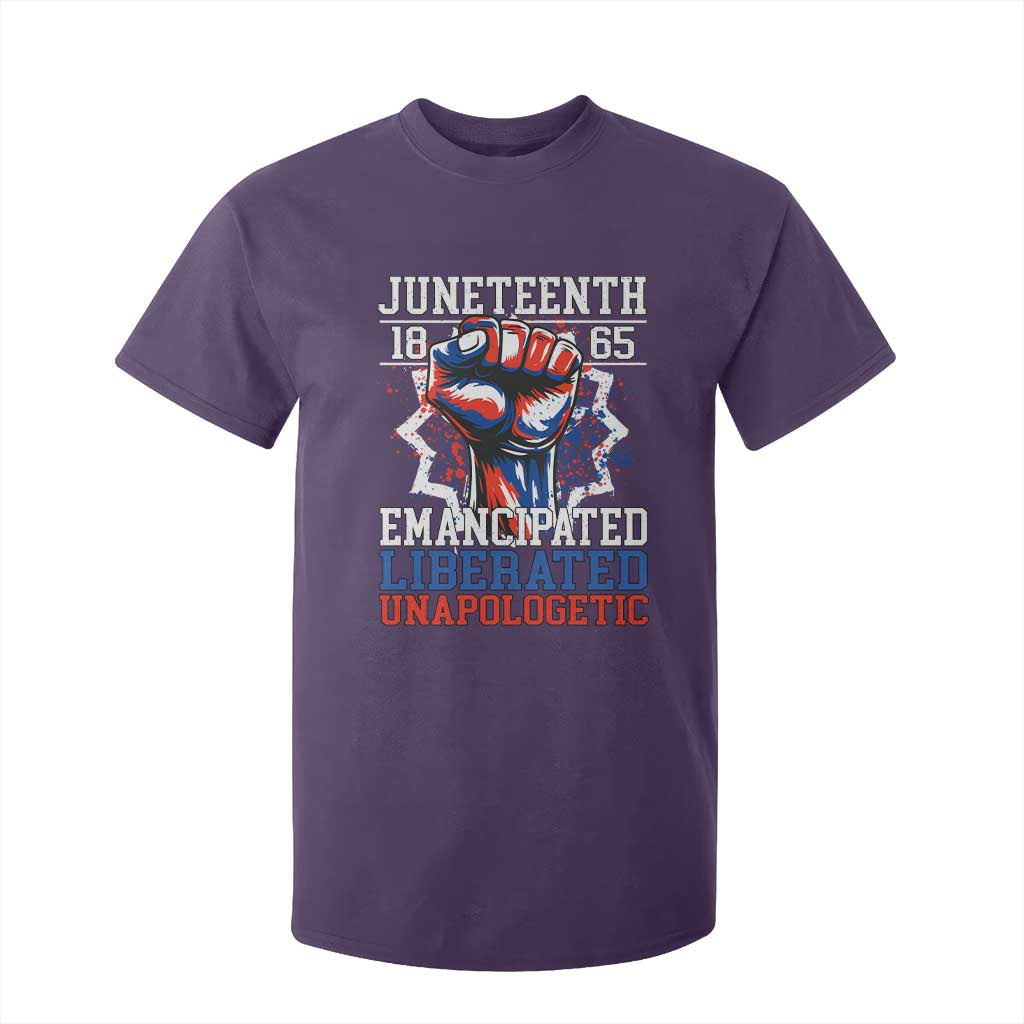 Juneteenth 1865 Emancipated Liberated Unapologetic T Shirt For Kid Hand Fist Juneteenth Flag TS11 Purple Print Your Wear
