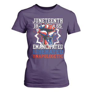 Juneteenth 1865 Emancipated Liberated Unapologetic T Shirt For Women Hand Fist Juneteenth Flag TS11 Purple Print Your Wear