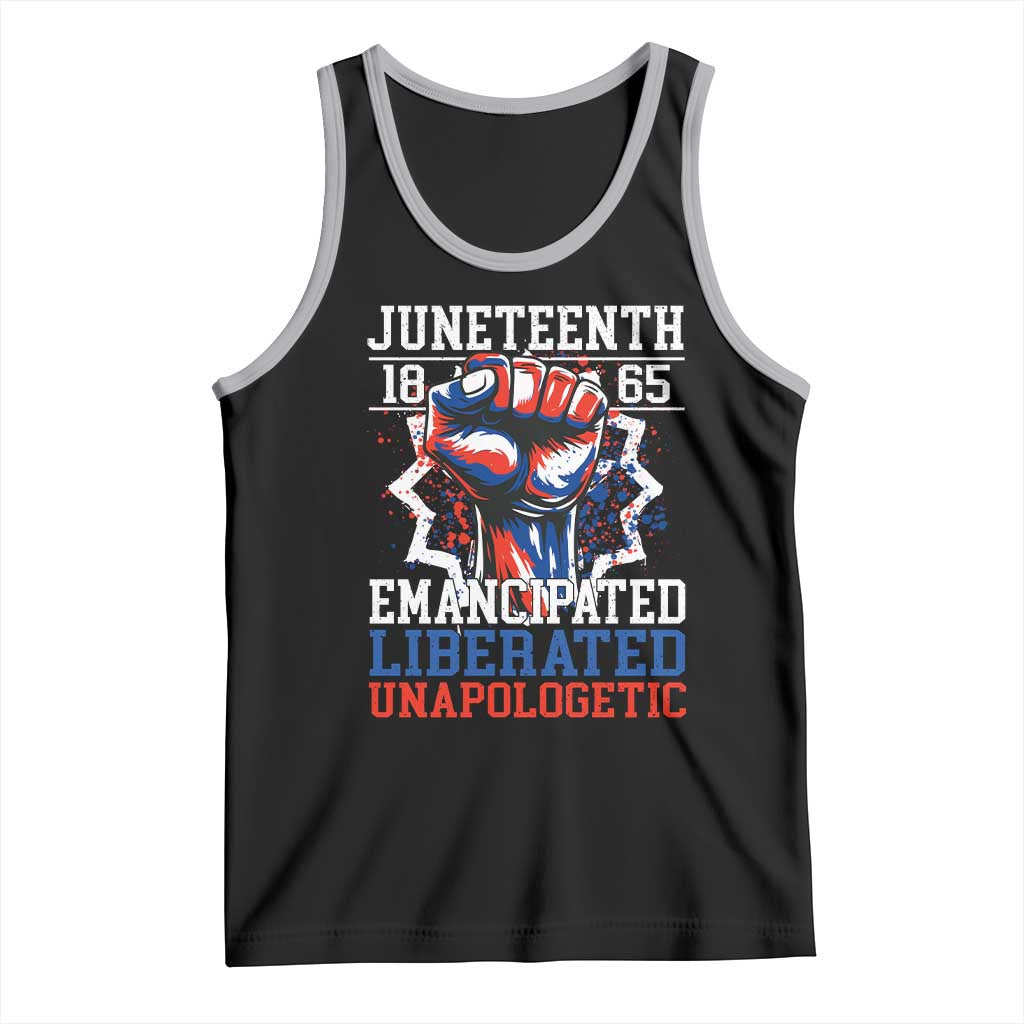 Juneteenth 1865 Emancipated Liberated Unapologetic Tank Top Hand Fist Juneteenth Flag TS11 Black Athletic Heather Print Your Wear