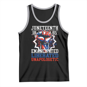Juneteenth 1865 Emancipated Liberated Unapologetic Tank Top Hand Fist Juneteenth Flag TS11 Black Athletic Heather Print Your Wear