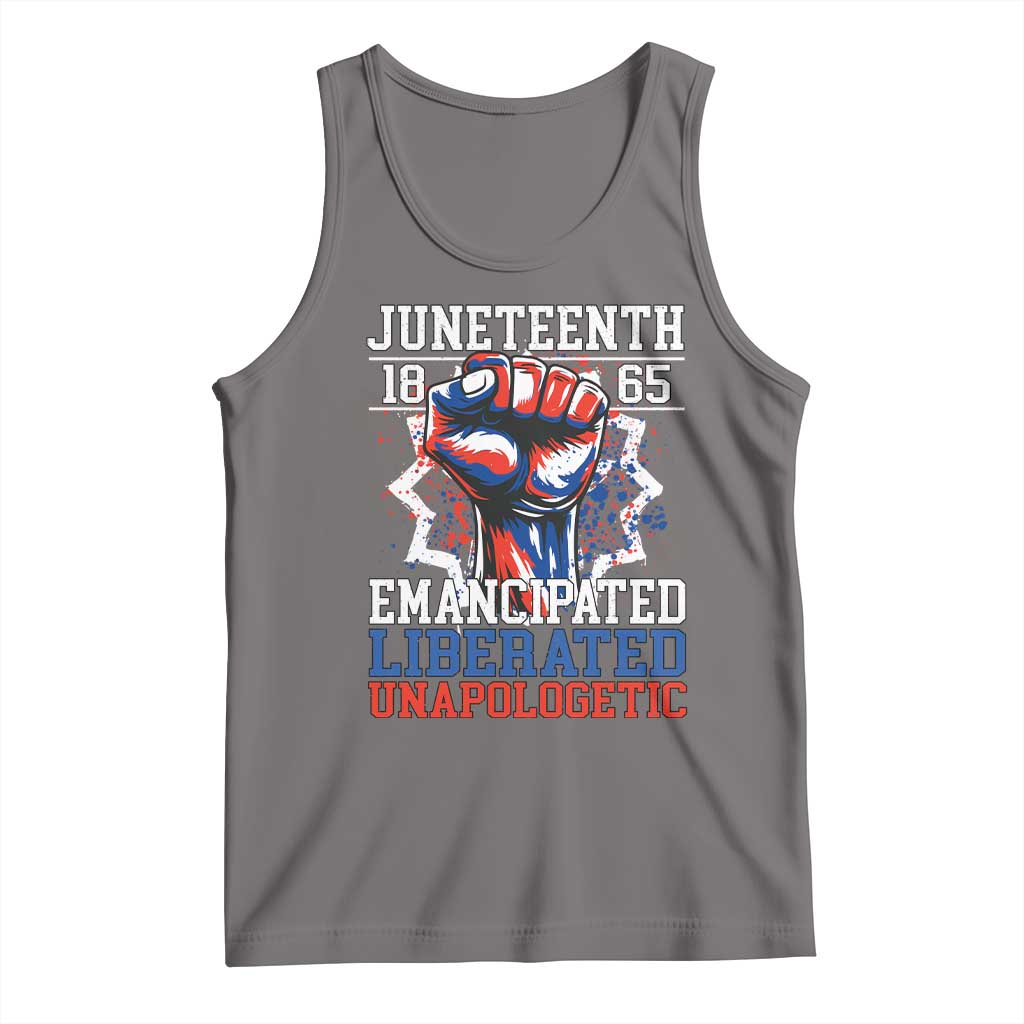 Juneteenth 1865 Emancipated Liberated Unapologetic Tank Top Hand Fist Juneteenth Flag TS11 Deep Heather Print Your Wear