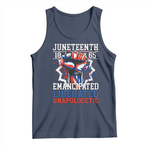 Juneteenth 1865 Emancipated Liberated Unapologetic Tank Top Hand Fist Juneteenth Flag TS11 Navy Print Your Wear