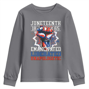 Juneteenth 1865 Emancipated Liberated Unapologetic Youth Sweatshirt Hand Fist Juneteenth Flag TS11 Charcoal Print Your Wear
