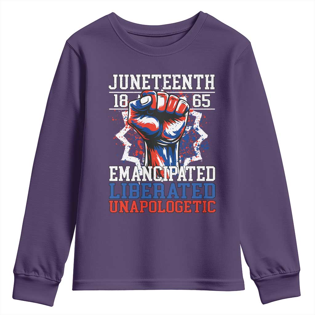 Juneteenth 1865 Emancipated Liberated Unapologetic Youth Sweatshirt Hand Fist Juneteenth Flag TS11 Purple Print Your Wear