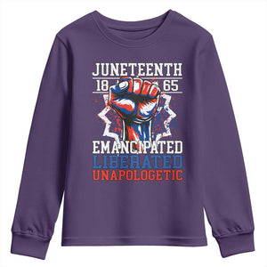 Juneteenth 1865 Emancipated Liberated Unapologetic Youth Sweatshirt Hand Fist Juneteenth Flag TS11 Purple Print Your Wear