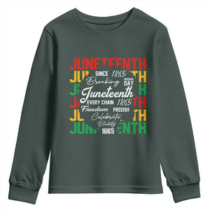 Juneteenth 1865 Youth Sweatshirt Celebrate Black Freedom Breaking Every Chain TS02 Dark Forest Green Print Your Wear