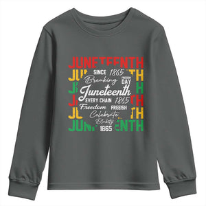 Juneteenth 1865 Youth Sweatshirt Celebrate Black Freedom Breaking Every Chain TS02 Dark Heather Print Your Wear