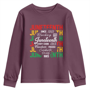 Juneteenth 1865 Youth Sweatshirt Celebrate Black Freedom Breaking Every Chain TS02 Maroon Print Your Wear