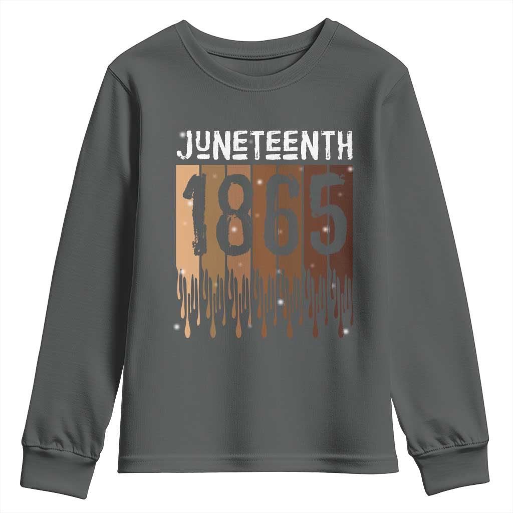 Juneteenth 1865 Youth Sweatshirt June 19th Celebrating Black Freedom Melanin TS10 Dark Heather Print Your Wear
