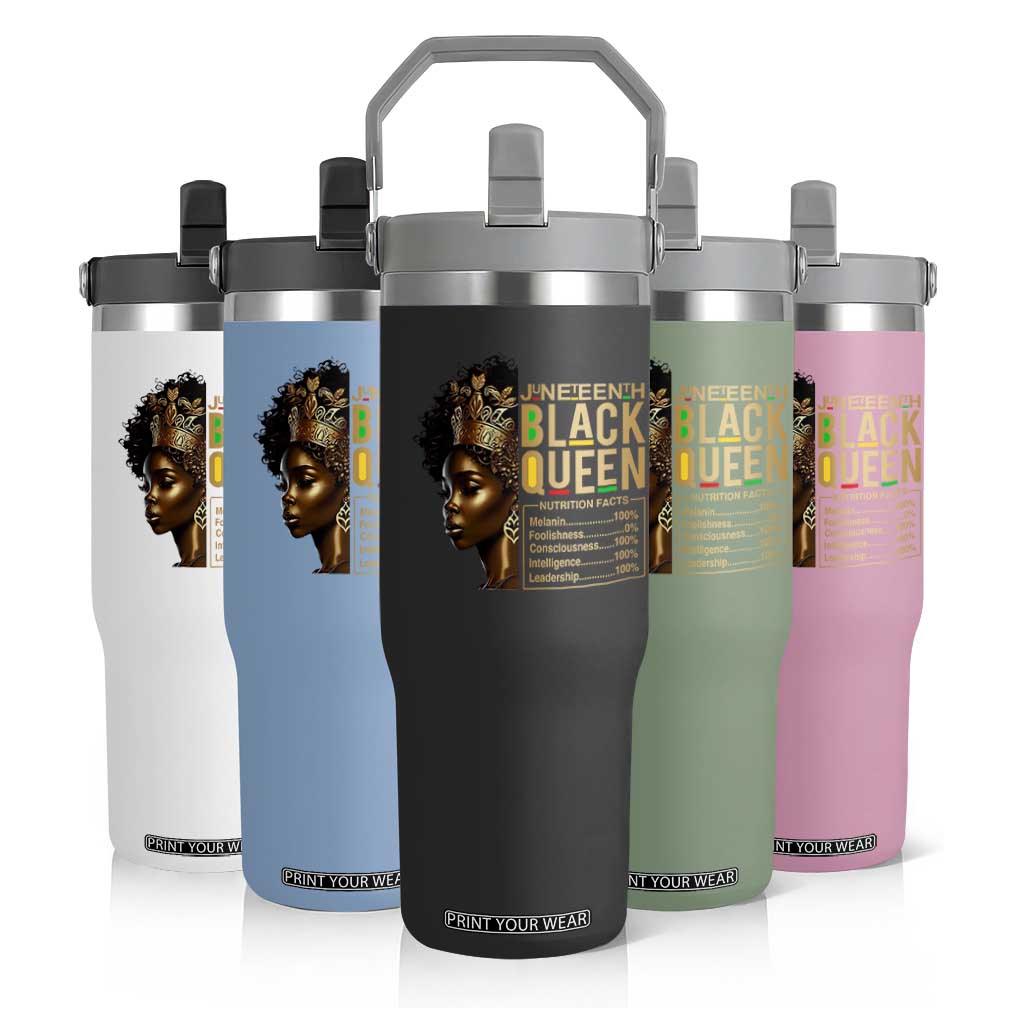 Juneteenth Black Queen Nutritional Facts Flip Straw Tumbler Afro Melanin Queen TS11 Print Your Wear