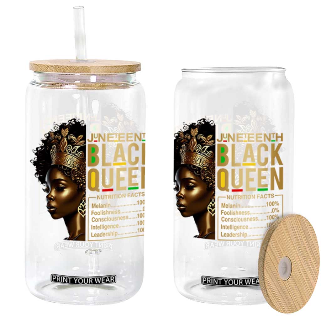 Juneteenth Black Queen Nutritional Facts Glass Can Afro Melanin Queen TS11 Black Print Your Wear