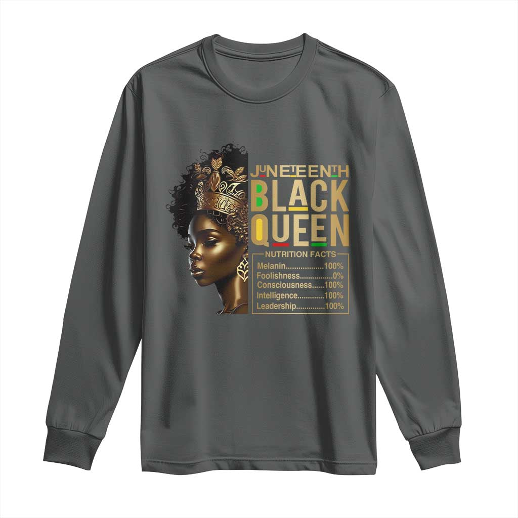 Juneteenth Black Queen Nutritional Facts Long Sleeve Shirt Afro Melanin Queen TS11 Dark Heather Print Your Wear