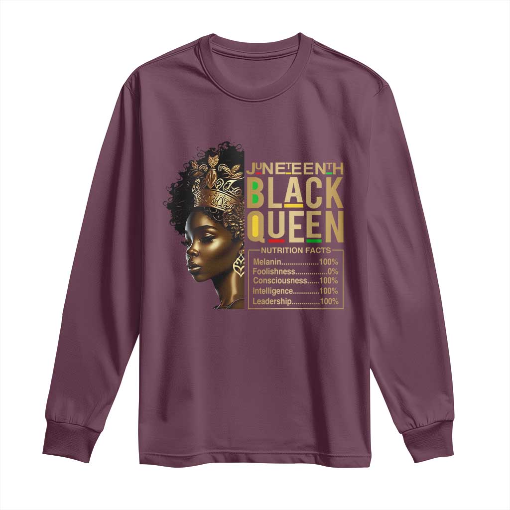 Juneteenth Black Queen Nutritional Facts Long Sleeve Shirt Afro Melanin Queen TS11 Maroon Print Your Wear