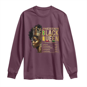 Juneteenth Black Queen Nutritional Facts Long Sleeve Shirt Afro Melanin Queen TS11 Maroon Print Your Wear