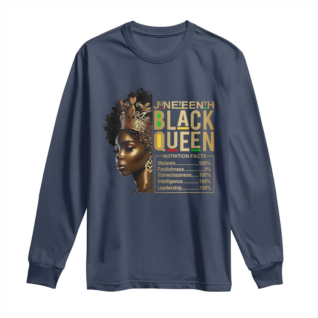 Juneteenth Black Queen Nutritional Facts Long Sleeve Shirt Afro Melanin Queen TS11 Navy Print Your Wear