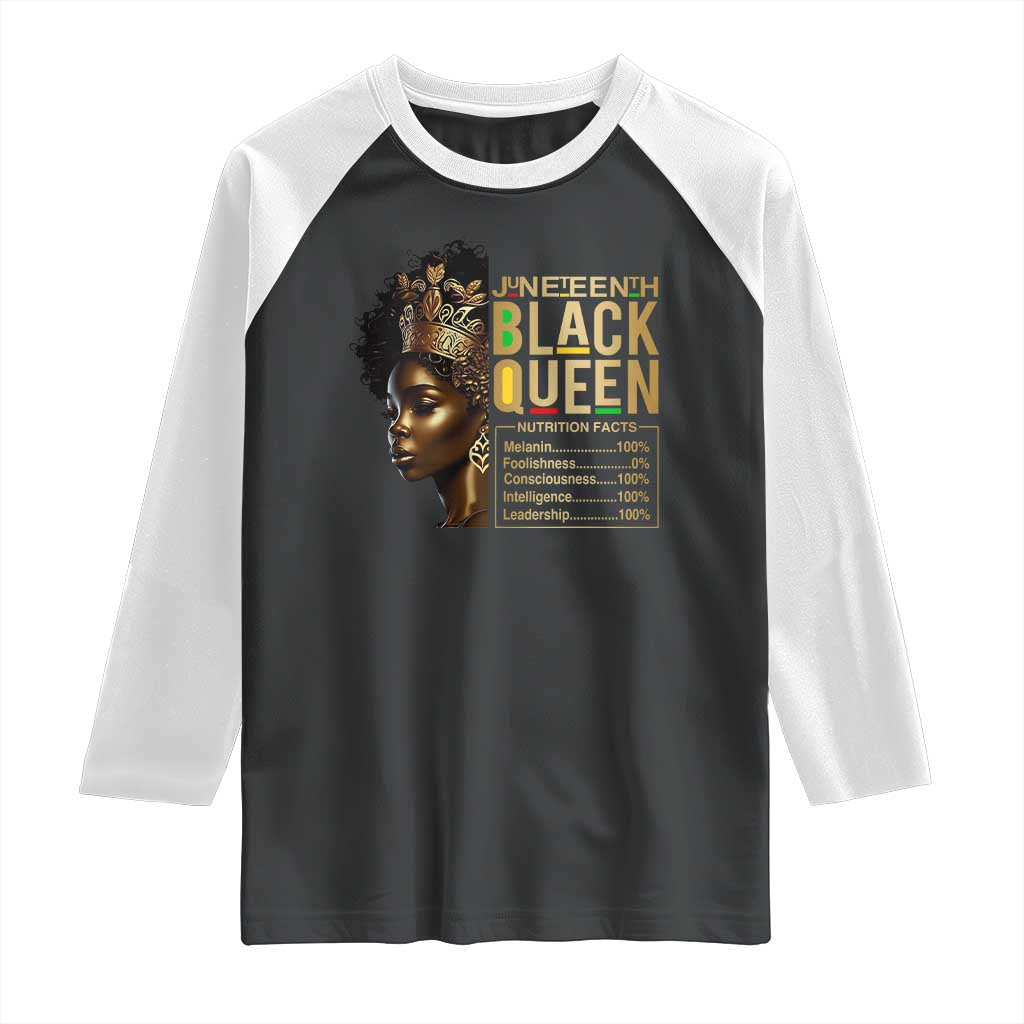 Juneteenth Black Queen Nutritional Facts Raglan Shirt Afro Melanin Queen TS11 Black White Print Your Wear