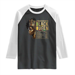Juneteenth Black Queen Nutritional Facts Raglan Shirt Afro Melanin Queen TS11 Black White Print Your Wear