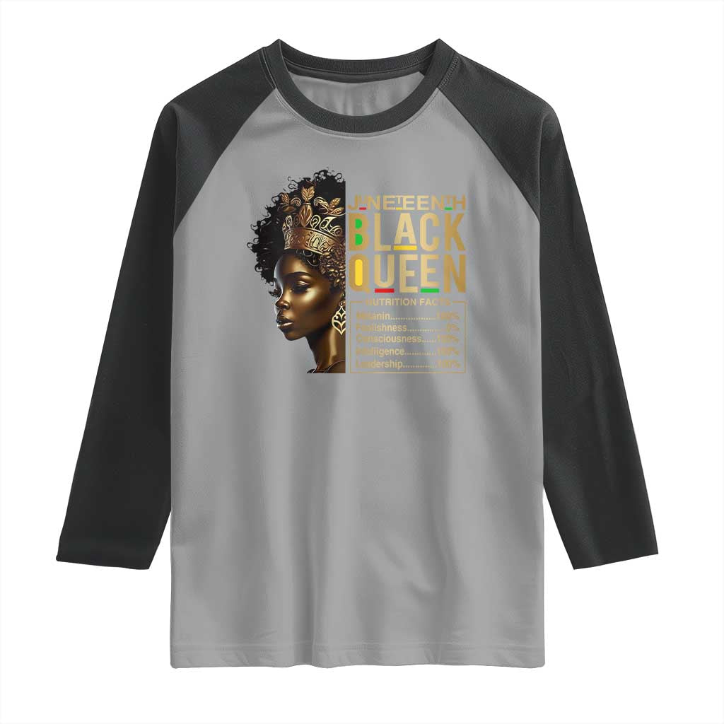 Juneteenth Black Queen Nutritional Facts Raglan Shirt Afro Melanin Queen TS11 Sport Gray Black Print Your Wear