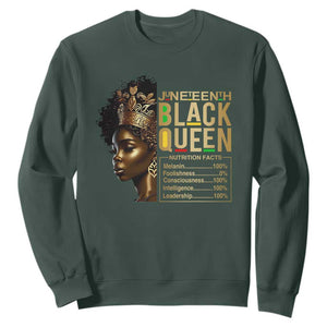 Juneteenth Black Queen Nutritional Facts Sweatshirt Afro Melanin Queen TS11 Dark Forest Green Print Your Wear