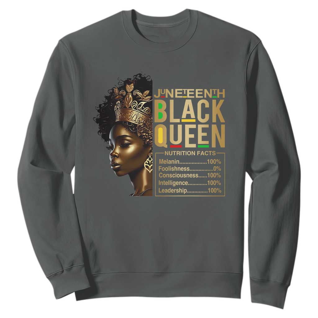 Juneteenth Black Queen Nutritional Facts Sweatshirt Afro Melanin Queen TS11 Dark Heather Print Your Wear