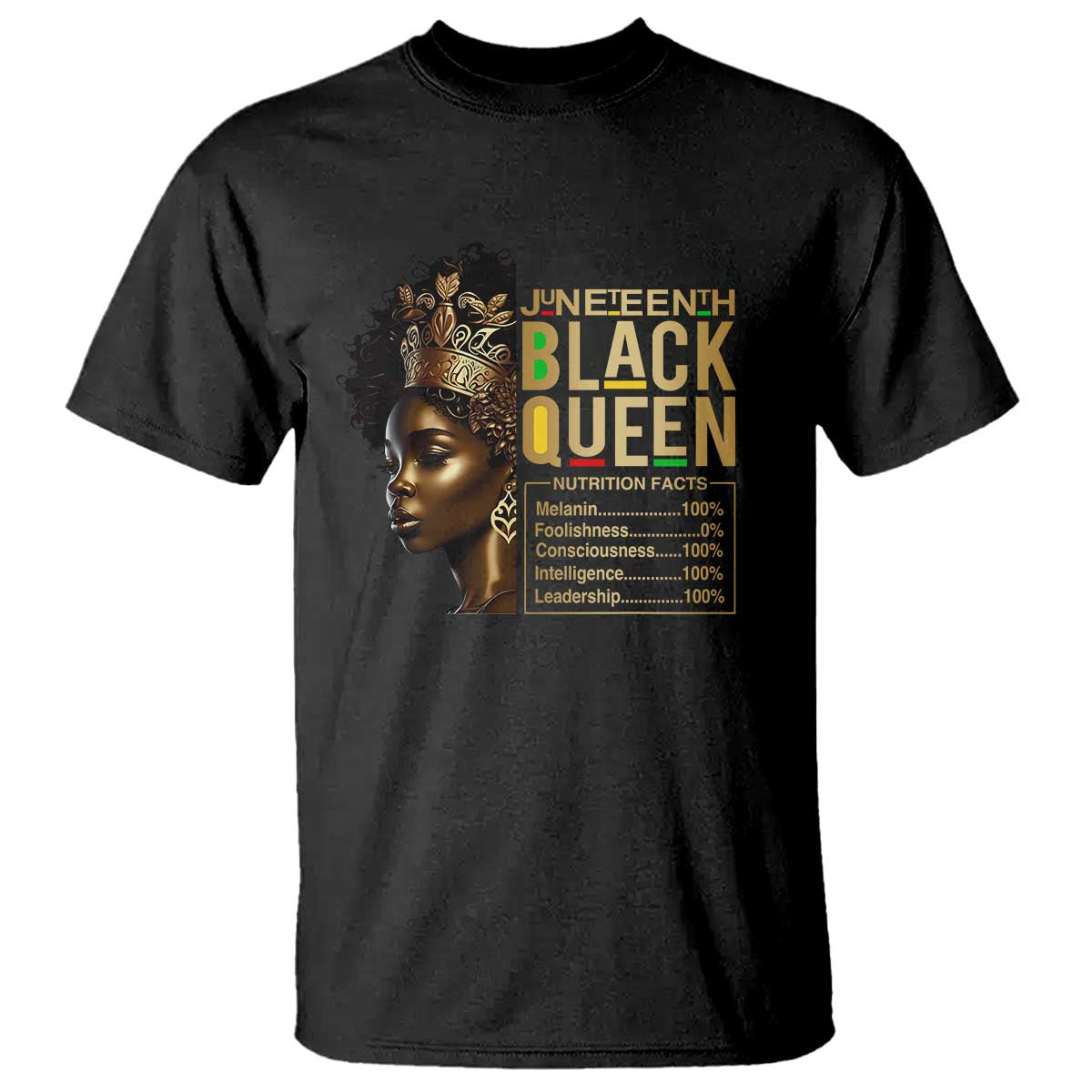 Juneteenth Black Queen Nutritional Facts T Shirt Afro Melanin Queen TS11 Black Print Your Wear