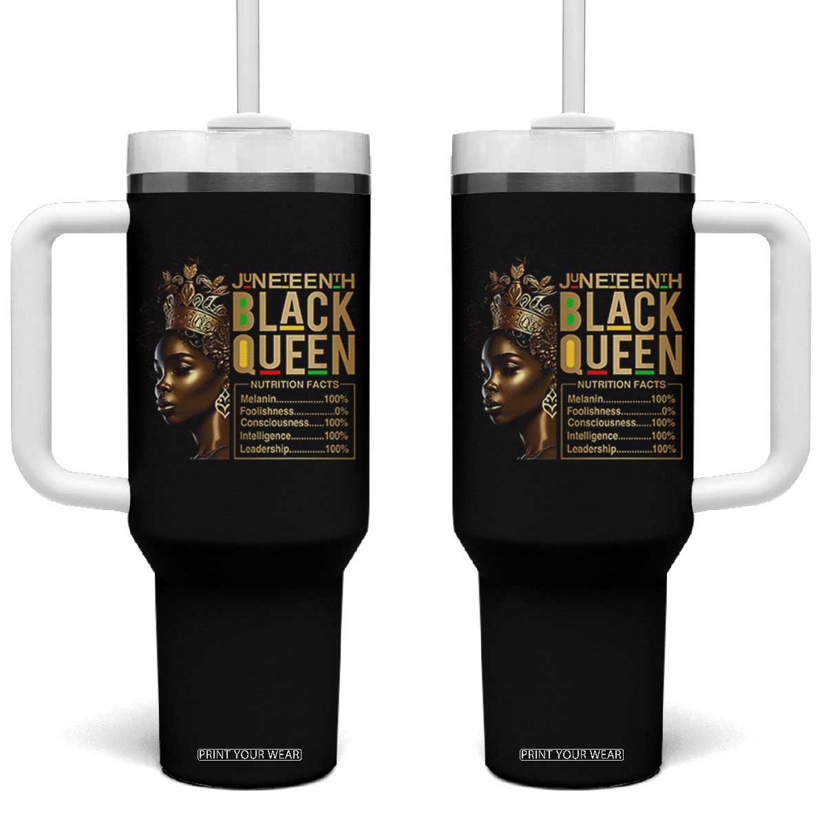 Juneteenth Black Queen Nutritional Facts Tumbler With Handle Afro Melanin Queen TS11 One Size: 40 oz Black Print Your Wear