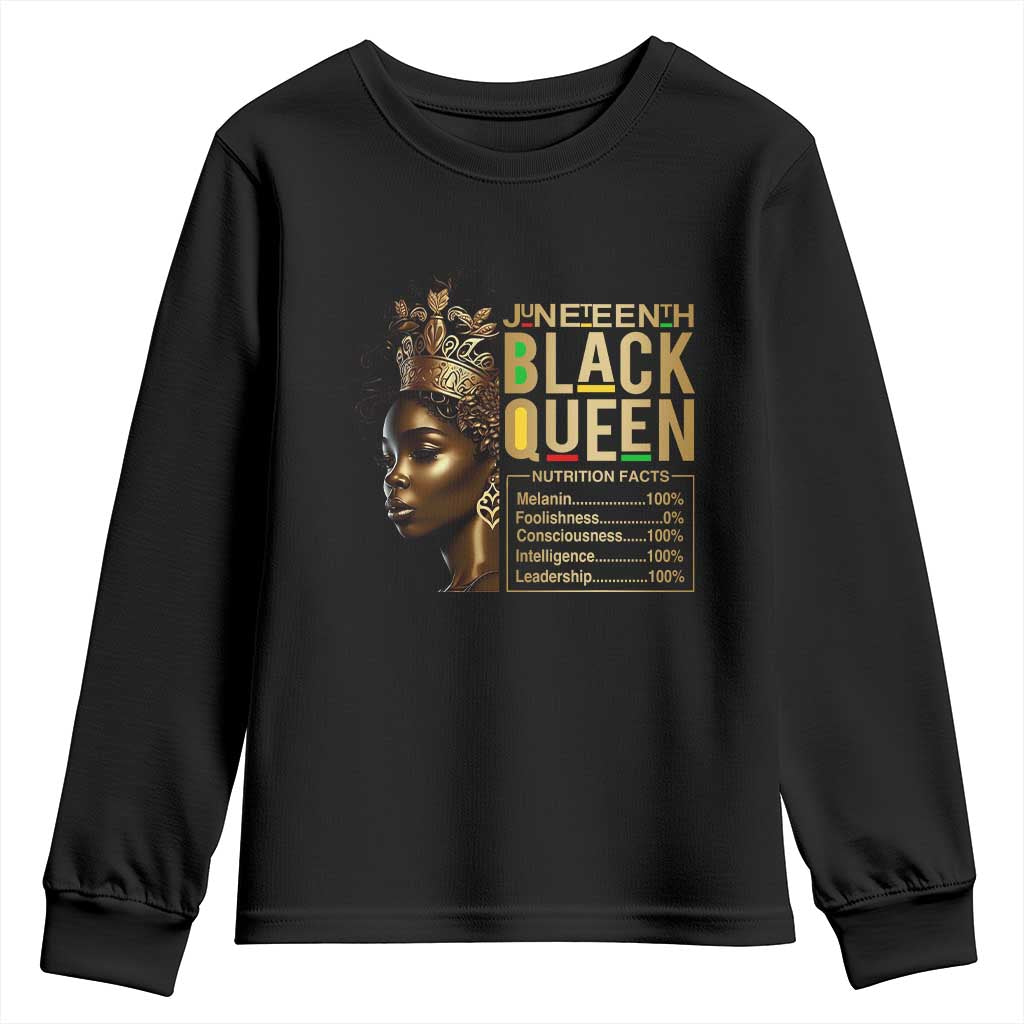 Juneteenth Black Queen Nutritional Facts Youth Sweatshirt Afro Melanin Queen TS11 Black Print Your Wear