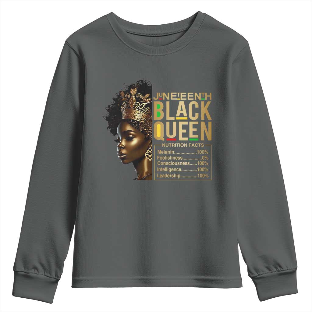 Juneteenth Black Queen Nutritional Facts Youth Sweatshirt Afro Melanin Queen TS11 Dark Heather Print Your Wear