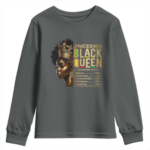 Juneteenth Black Queen Nutritional Facts Youth Sweatshirt Afro Melanin Queen TS11 Dark Heather Print Your Wear