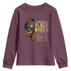Juneteenth Black Queen Nutritional Facts Youth Sweatshirt Afro Melanin Queen TS11 Maroon Print Your Wear