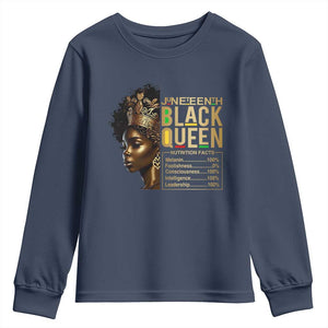 Juneteenth Black Queen Nutritional Facts Youth Sweatshirt Afro Melanin Queen TS11 Navy Print Your Wear