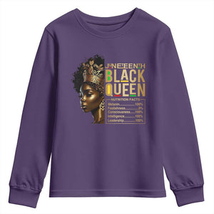 Juneteenth Black Queen Nutritional Facts Youth Sweatshirt Afro Melanin Queen TS11 Purple Print Your Wear