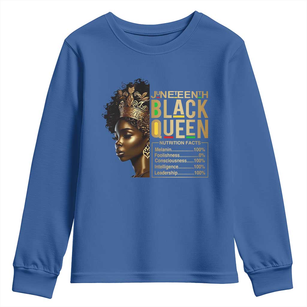 Juneteenth Black Queen Nutritional Facts Youth Sweatshirt Afro Melanin Queen TS11 Royal Blue Print Your Wear