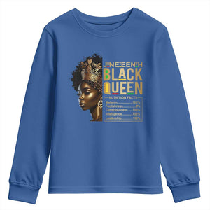 Juneteenth Black Queen Nutritional Facts Youth Sweatshirt Afro Melanin Queen TS11 Royal Blue Print Your Wear