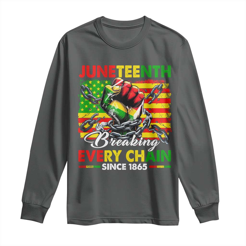 Juneteenth Breaking Every Chain Since 1865 Long Sleeve Shirt Hand Fist Freedom TS11 Dark Heather Print Your Wear