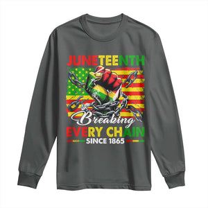 Juneteenth Breaking Every Chain Since 1865 Long Sleeve Shirt Hand Fist Freedom TS11 Dark Heather Print Your Wear