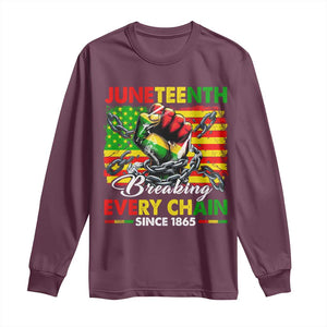 Juneteenth Breaking Every Chain Since 1865 Long Sleeve Shirt Hand Fist Freedom TS11 Maroon Print Your Wear
