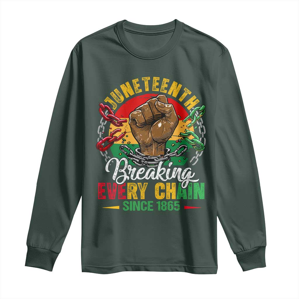 Juneteenth Breaking Every Chain Since 1865 Long Sleeve Shirt Retro Vintage TS10 Dark Forest Green Print Your Wear