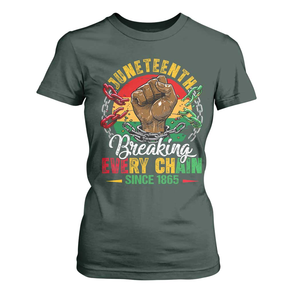 Juneteenth Breaking Every Chain Since 1865 T Shirt For Women Retro Vintage TS10 Dark Forest Green Print Your Wear