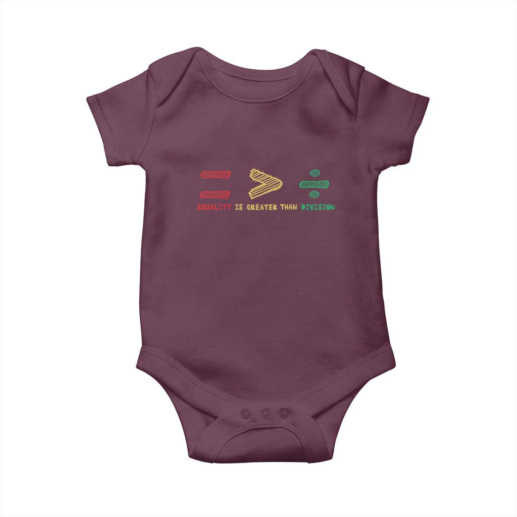 Juneteenth Equality Is Greater Than Division Baby Onesie Equal Rights Math Symbol TS11 Maroon Print Your Wear