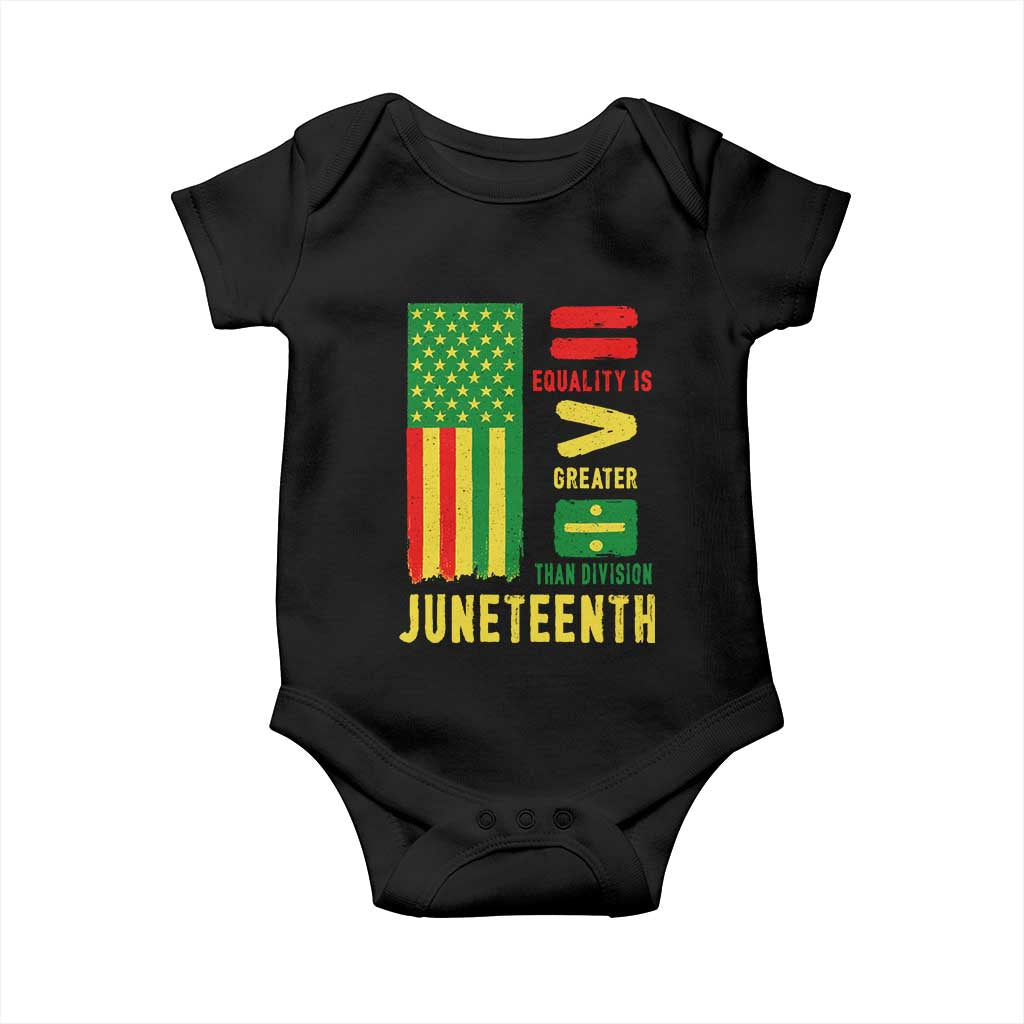 Juneteenth Equality Is Greater Than Division Baby Onesie Juneteenth American Flag TS11 Black Print Your Wear
