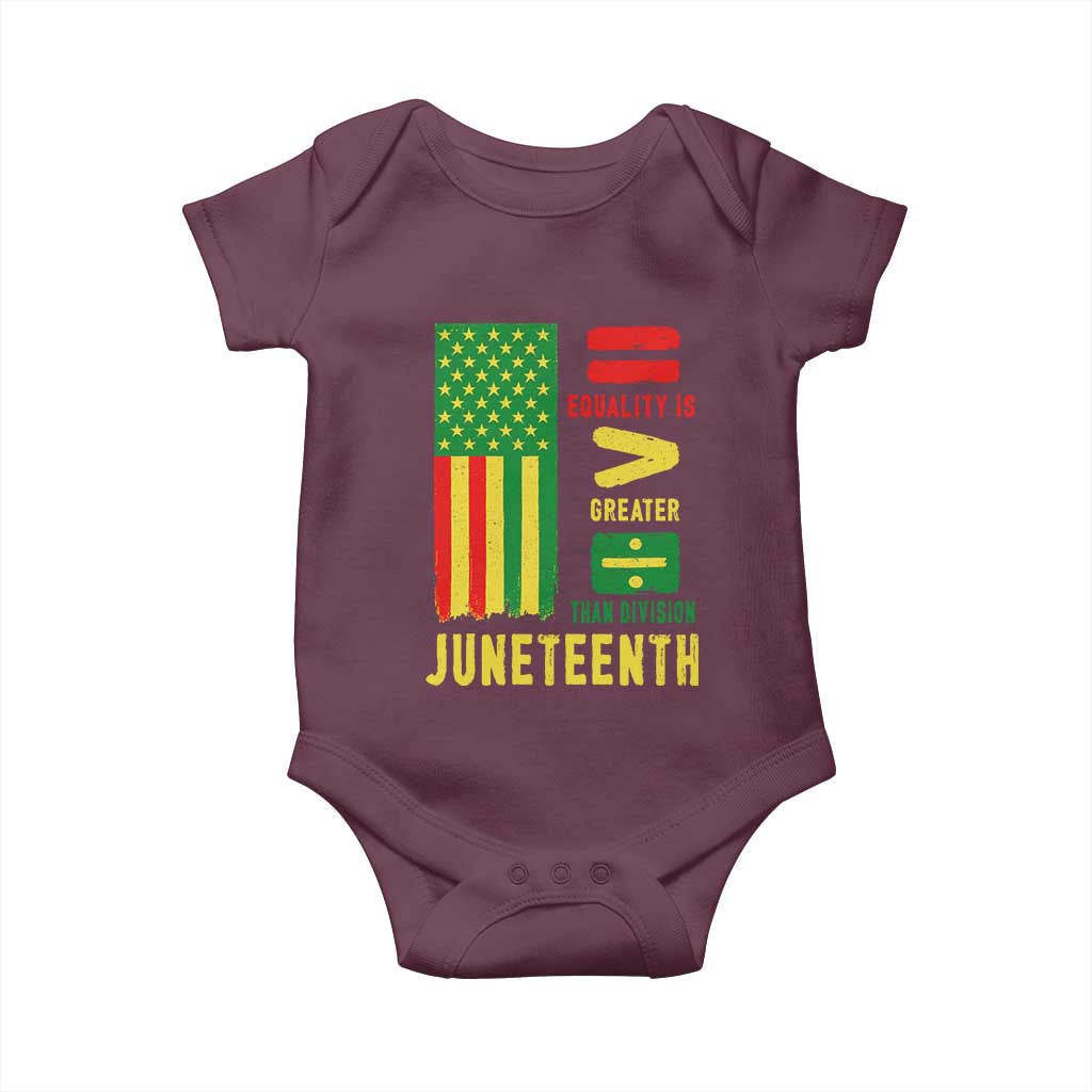 Juneteenth Equality Is Greater Than Division Baby Onesie Juneteenth American Flag TS11 Maroon Print Your Wear